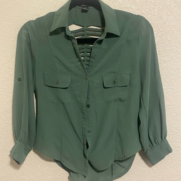 Sheer army green top - Picture 5 of 8